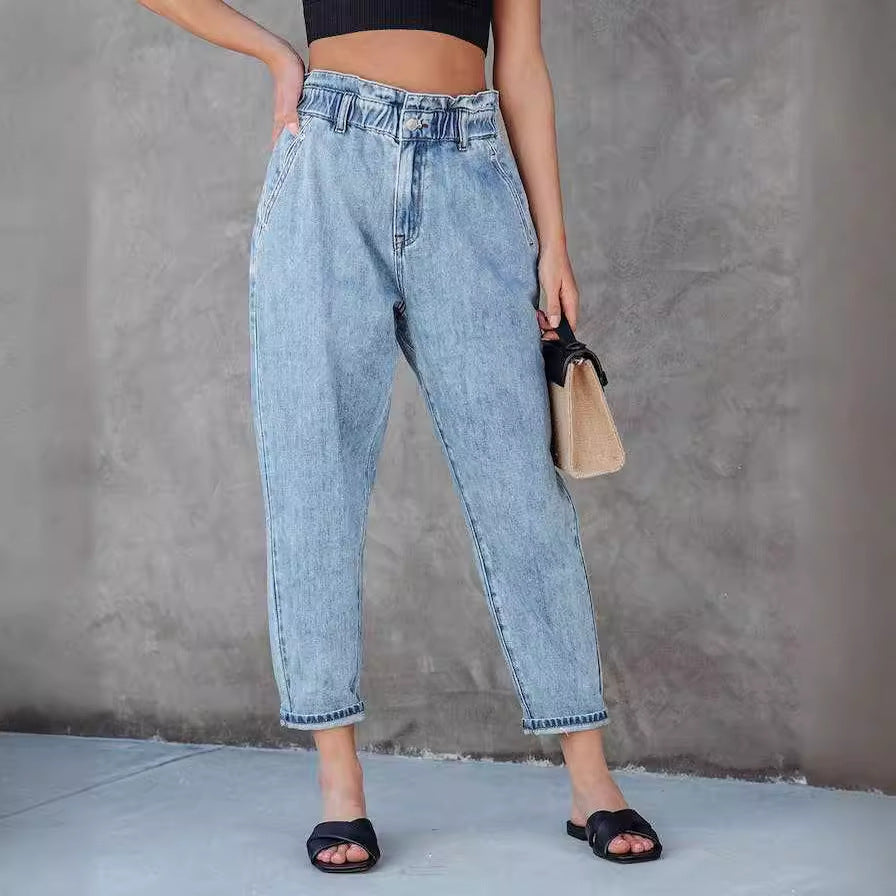 High Waist Washed Straight Leg Jeans