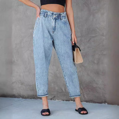 High Waist Washed Straight Leg Jeans