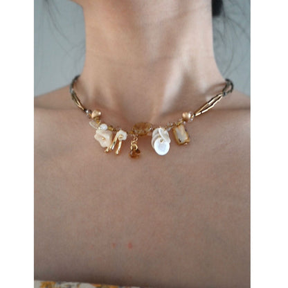 Vintage Double Layered Flower Beads Choker Necklace