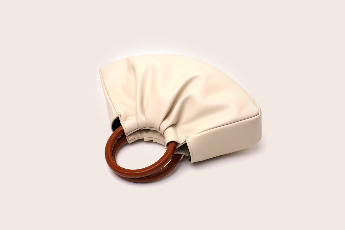 Resin Ring Handle Ruched Cloud Tote Purse