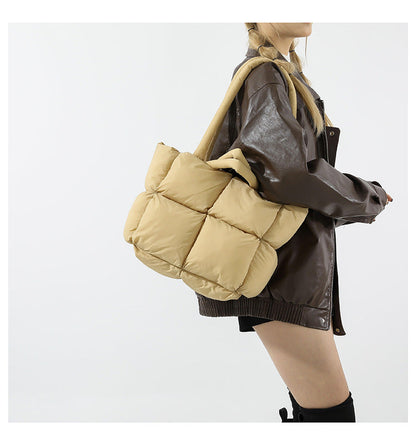 Simple Puffer Tote Bag Solid Color Soft Handbag