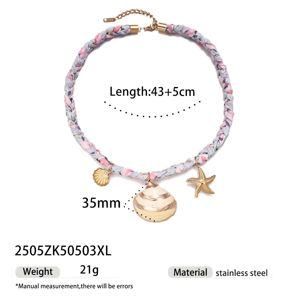 Boho Shell Pendant Braided Cord Necklace