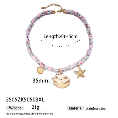 Boho Shell Pendant Braided Cord Necklace