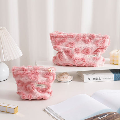 Pink Plushed Love Jacquard Make Up Bag