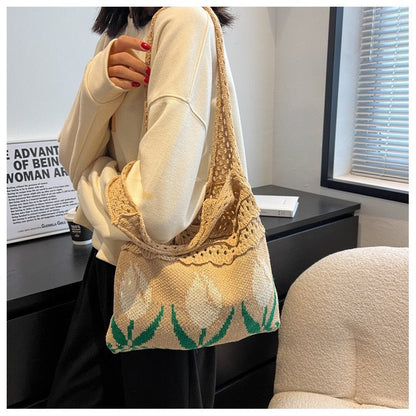 Vintage Flower Jacquard Knit SHoulder Bag