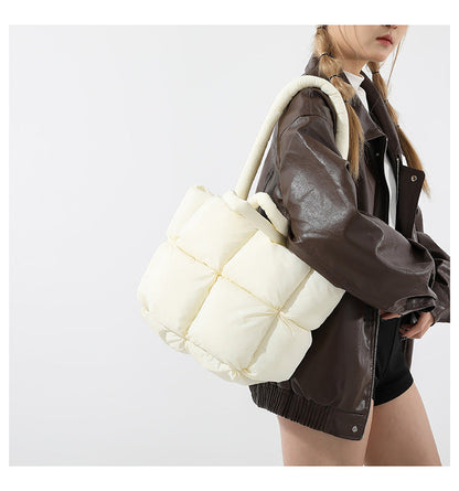 Simple Puffer Tote Bag Solid Color Soft Handbag