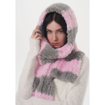 Plushed Striped Cute Color Block Scarves