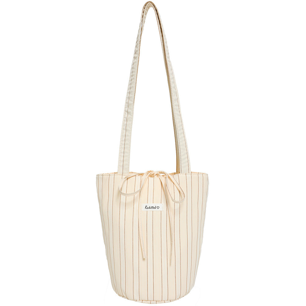 Color Block Striped Canvas Bucket Bag