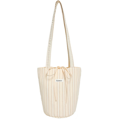 Color Block Striped Canvas Bucket Bag