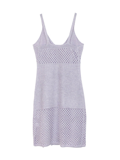 Solid Color Hollow Out Knitted Midi Dress