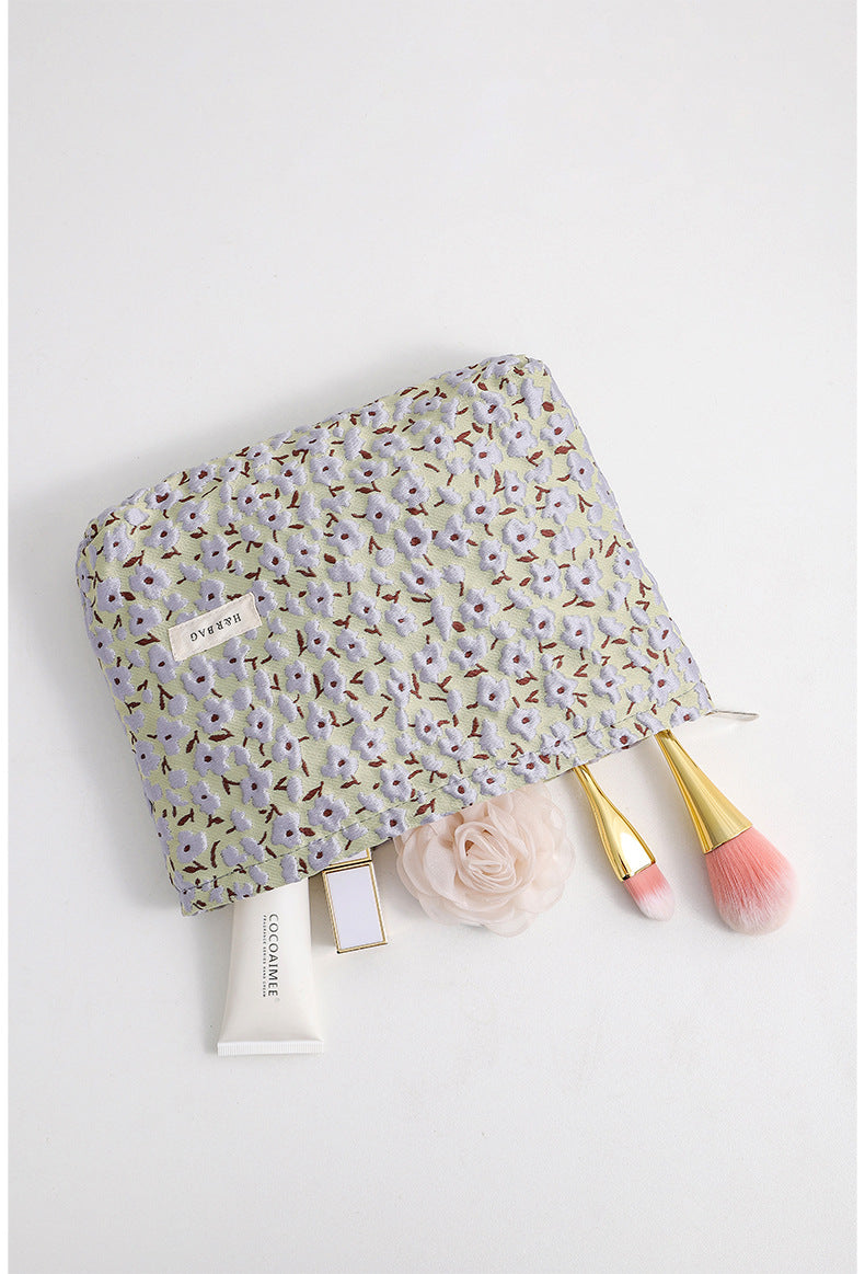 Color Block Flower Jacquard Makeup Bag