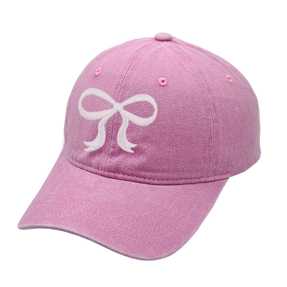 Washed Solid Color Bow Embroider Baseball Caps