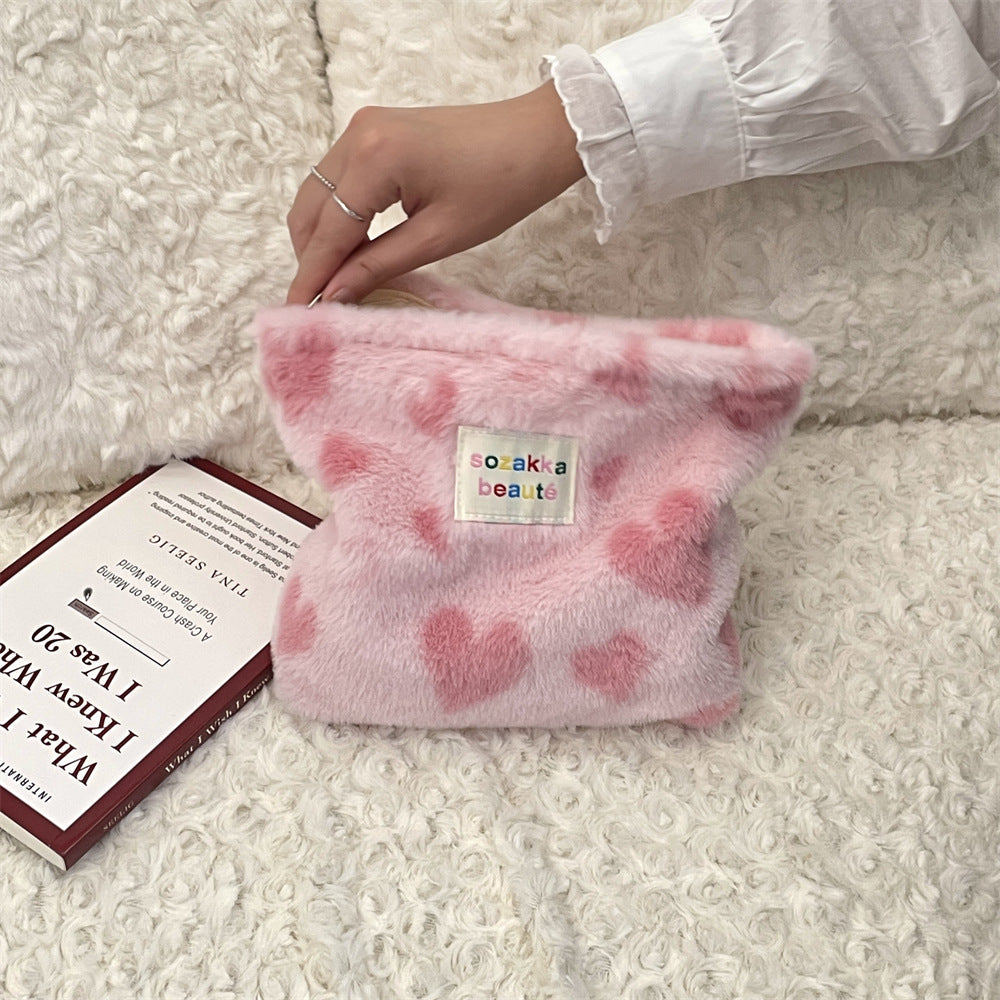 Polka Dot Plushed Large Capacity Make Up Bag