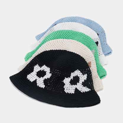 Floral Pattern Contrast Color Crochet Bucket Hat