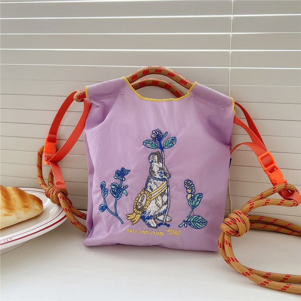 Mini Embrodered Nylon Shopping Shoulder Bag