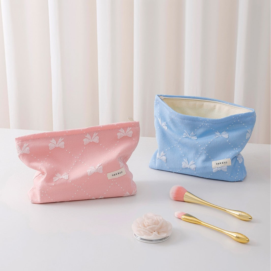 Cute Bow Embossed Portable Makeup Bag