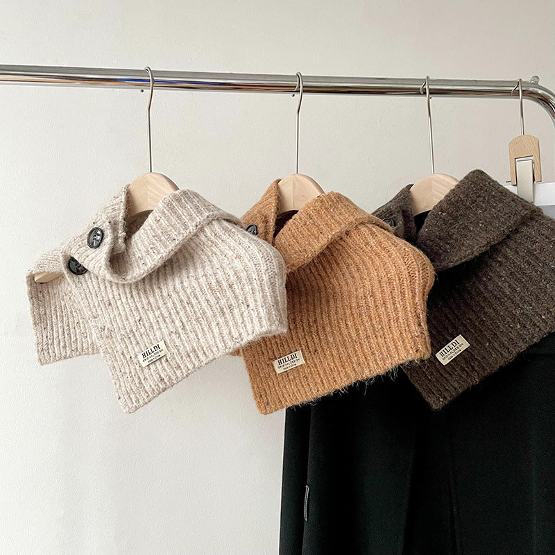 Solid Color Button Down High Collar Knit Scarve