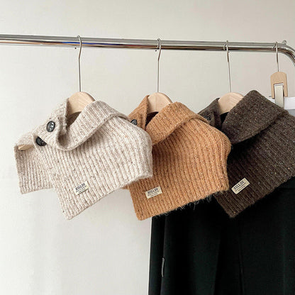 Solid Color Button Down High Collar Knit Scarve