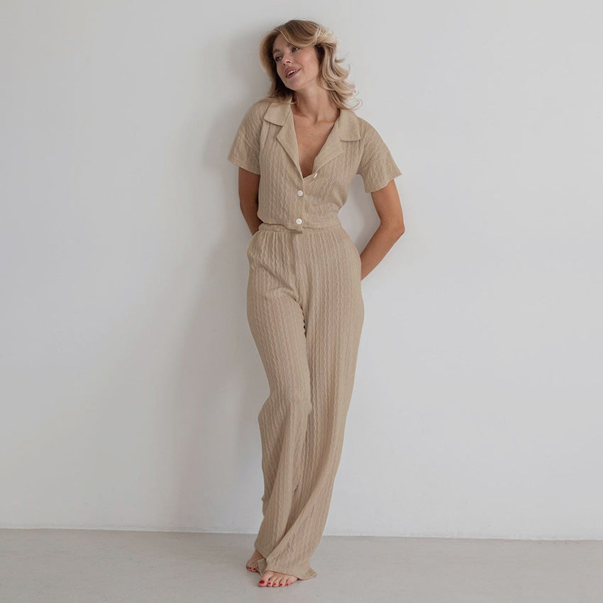 Simple Knit Solid Color Sleepwear Sets