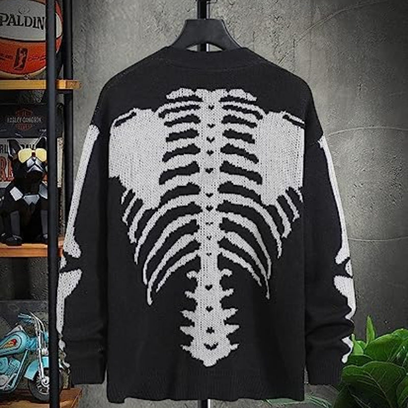 Halloween Skull Jacquard Knit Cardigan