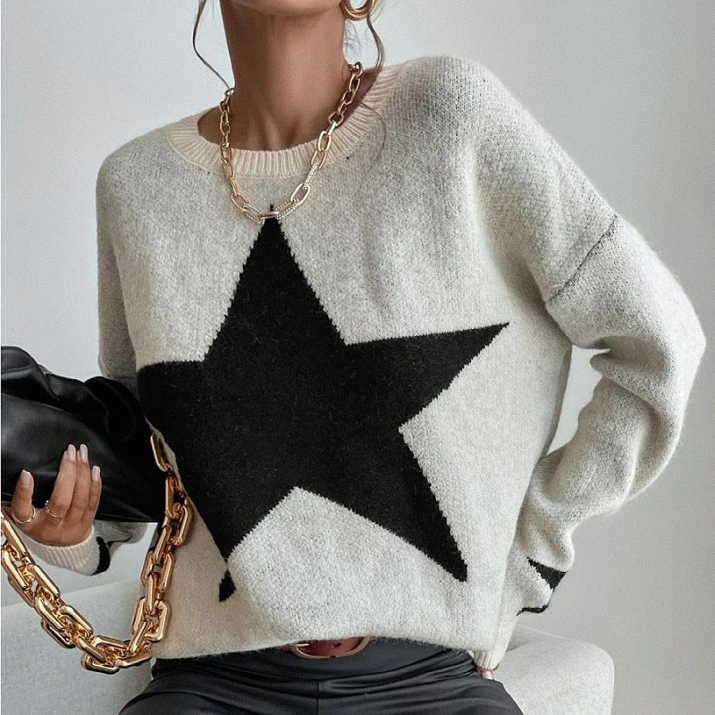 Round Neck Star Jacquard Pullover Sweater