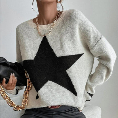 Round Neck Star Jacquard Pullover Sweater