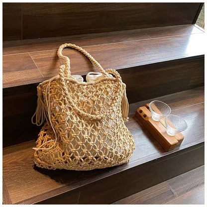 Hollow Out Tassel Woven Beach Shoulder Bag