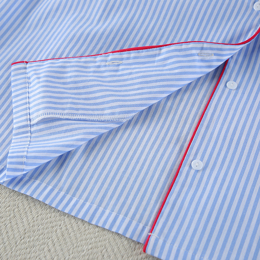 Striped Loose Shirt Shorts Loungewear Set