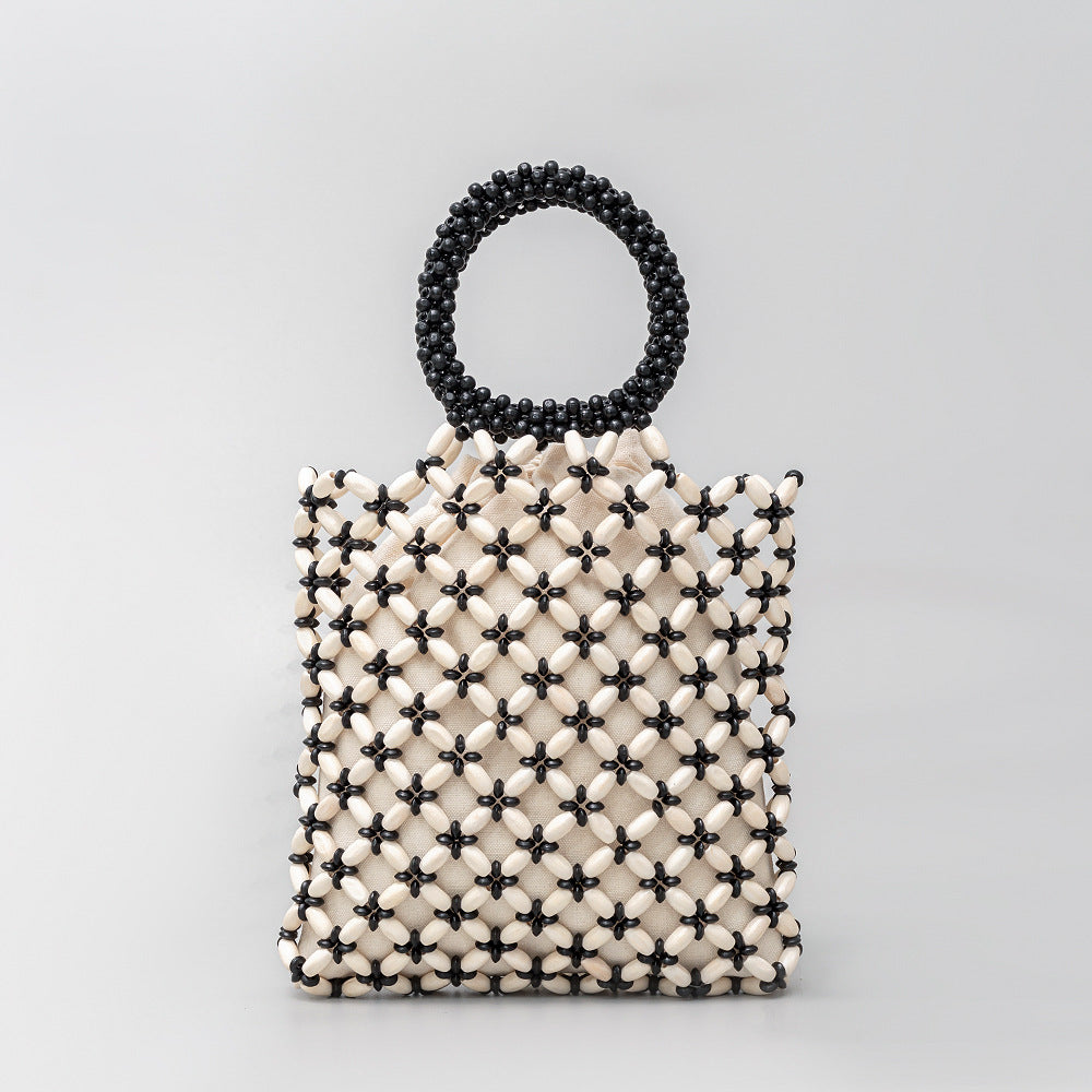 Wooden Bead Contrast Color Handbags
