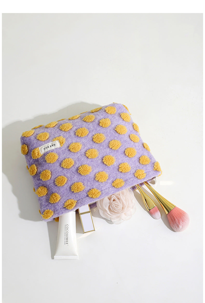 Waffle Plush Color Block Cosmetic Bag