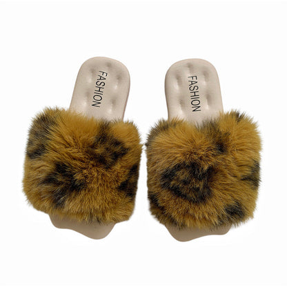 Fuzzy Faux Fur Leopard Print Slippers
