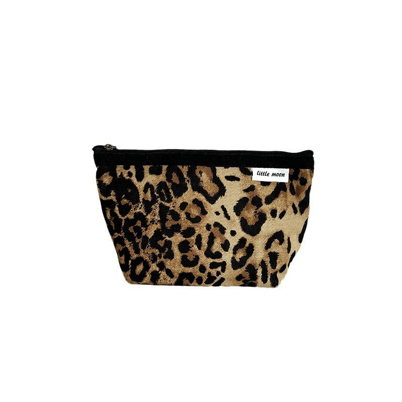 Leopard Print Canvas Portable Makeup Bag