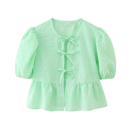 Cute Tie Front Round Neck Pullover Top