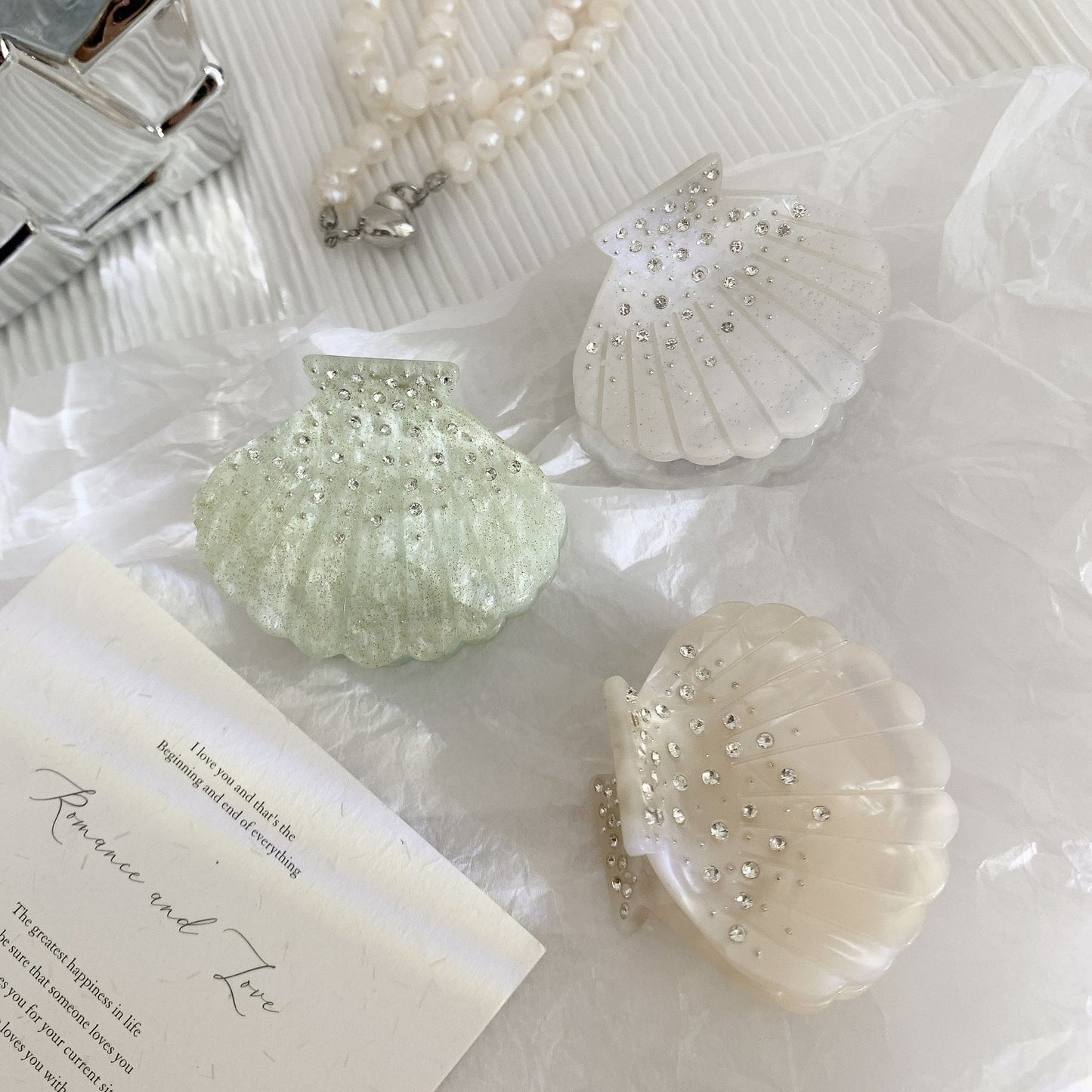 Sparkling Rhinestone Shell Acetate Hair Claw