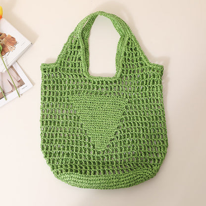 Solid Color Hollow Out Woven Handbag