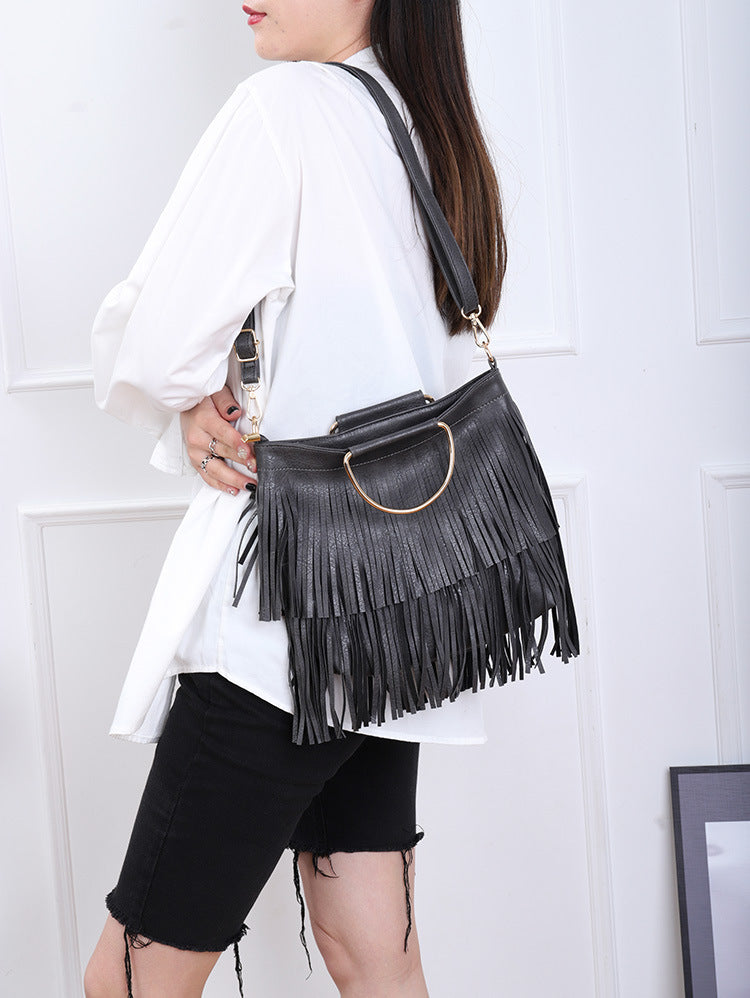 Casual Solid Color Tassel Shoulder Bag