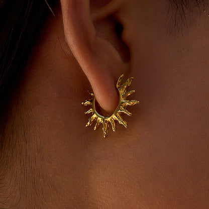 Trendy Gold Sunburst Hinged Hoop Earrings