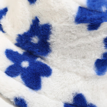 Floral Plattern Plush Winter Bucket Hats