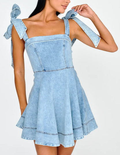 Denim String Shoulder Simple Mini Dress