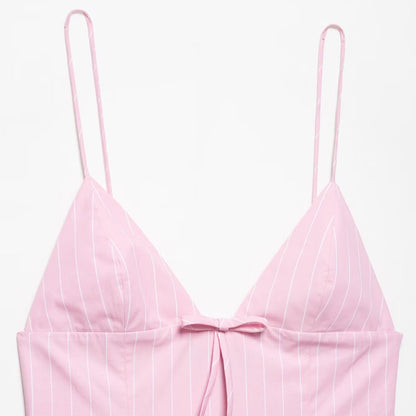 Bow Striped Spaghetti Mini Puffy Dresses