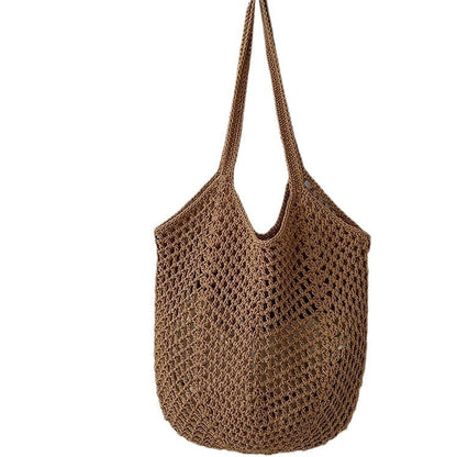 Solid Color Hollow Out Simple Beach Shoulder Bag