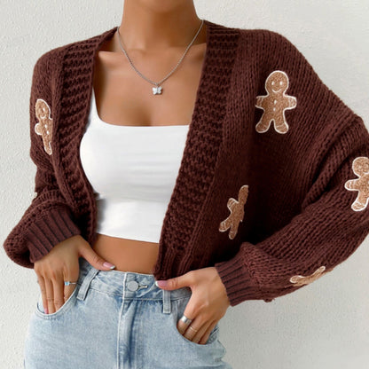Trendy Cartoon Print Long Sleeve Cropped Cardigan