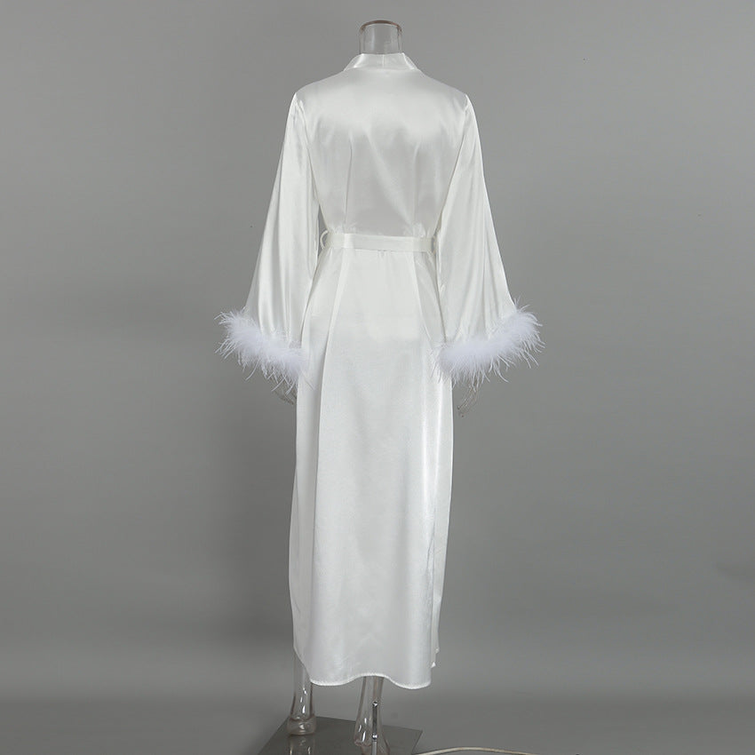 Sexy Feather Waist Tie Homewear Dress