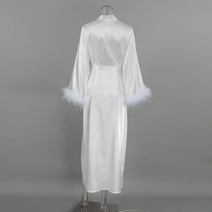 Sexy Feather Waist Tie Homewear Dress
