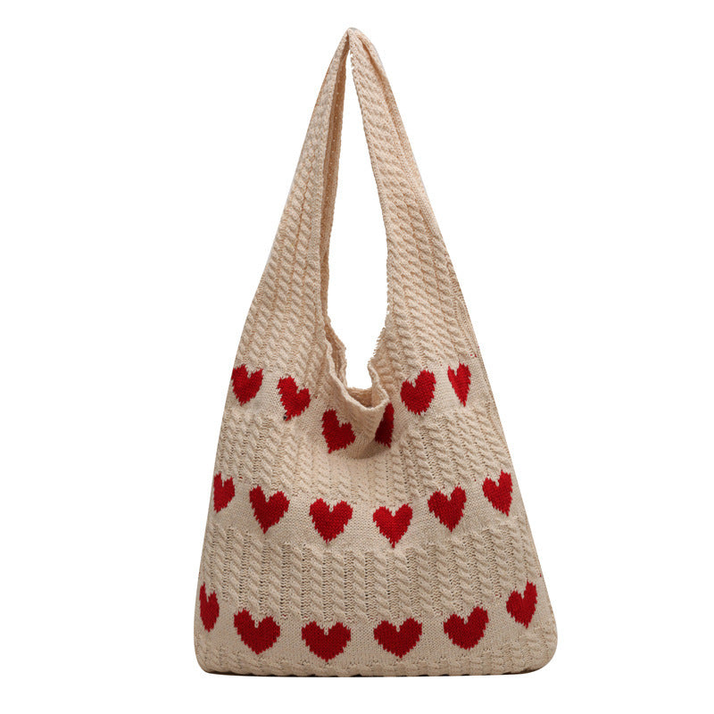 Love Print Color Block Simple Knit Shoulder Bag