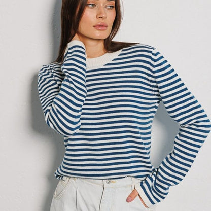 Stripe Contrast Color Knit Tops