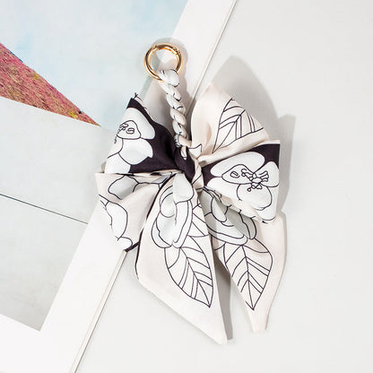 Vintage Lace Print Bow Scarf Bag Charm