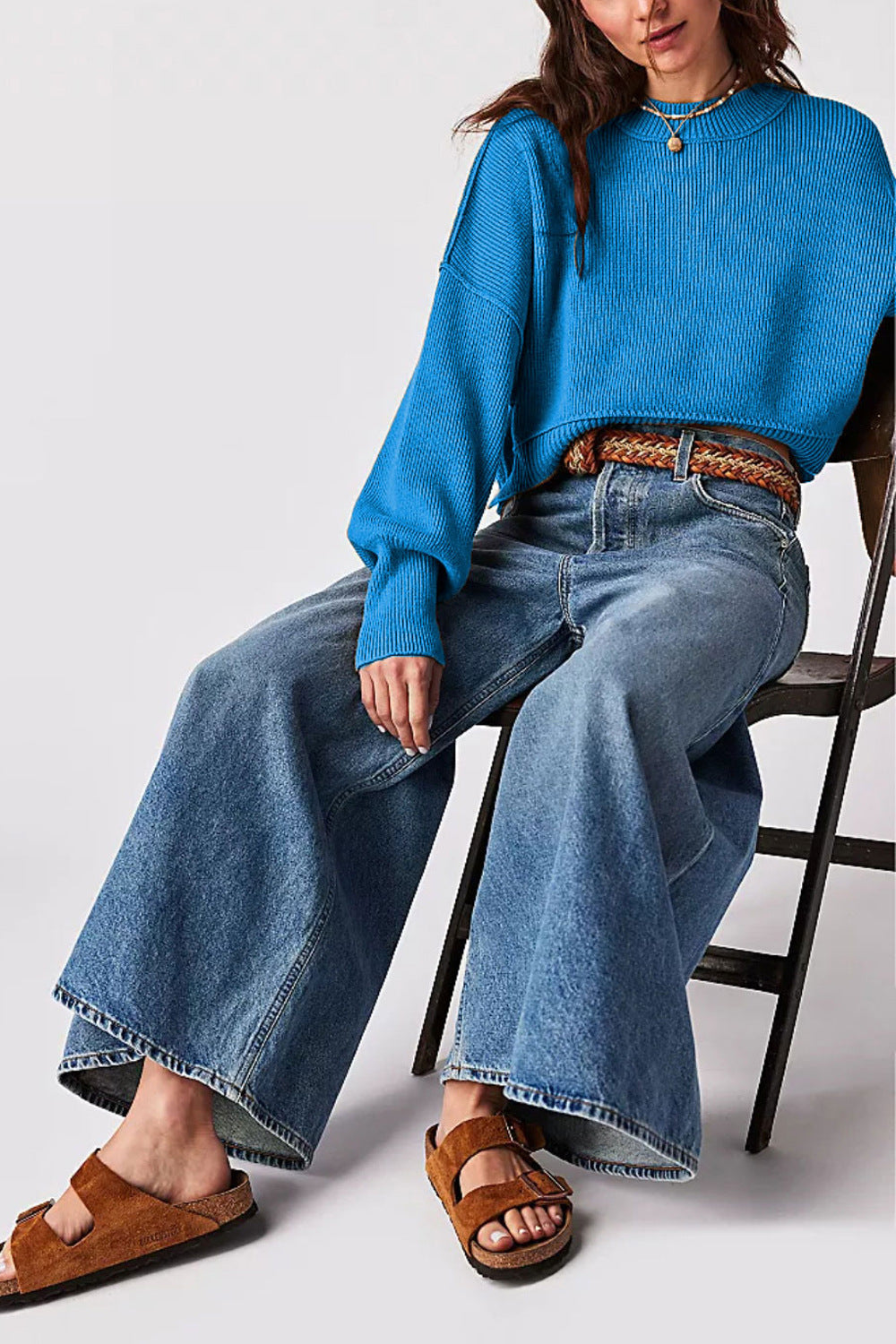 Solid Color Round Neck Simple Sweater