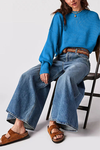 Solid Color Round Neck Simple Sweater