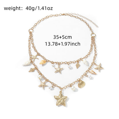 Trendy Shell Conch Pendant Layered Chain Necklace